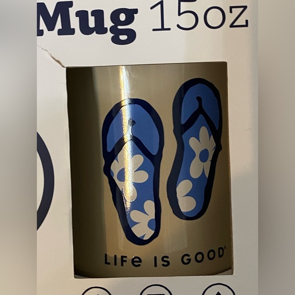 Life is Good Mug 15oz New in Box Blue Flip Flops with Flowers - Picture 4 of 4